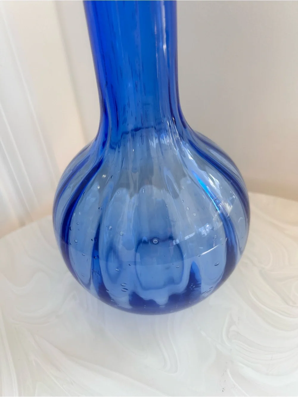 MCM European blue cobalt vase w ribbed & ruffled texture & pulegoso use